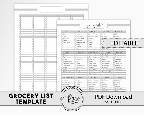 editable grocery list template custom grocery shopping list etsy
