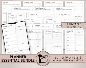 Planner Essentials Bundle Printable Digital | Monthly Weekly Daily Planning | Goals Habits | GoodNotes | A4 A5 Half Letter Size PDF CLP07-10