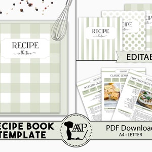 EDITABLE Recipe Book Template, Personalized Cookbook Printable, Family Recipe Organizer, Recipe Page Dividers, Letter A4, pdf, RMP03-07 RBT