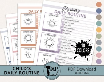 Editable Daily Schedule for Kids Printable Bundle | Weekly Chore Chart Template | Daily Routine with Times | PDF Digital Download HFL04-02