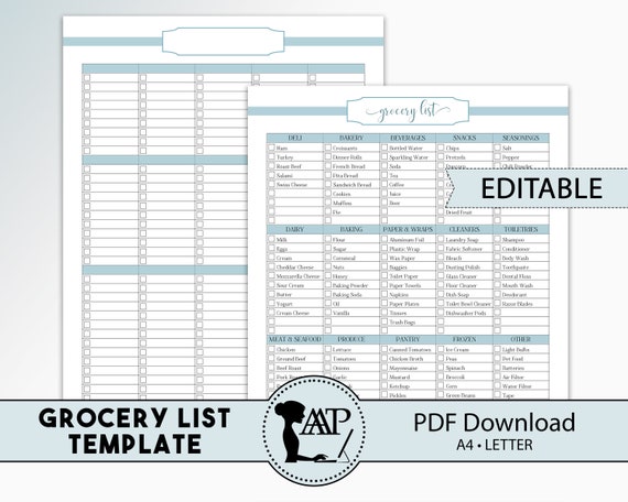 Editable Grocery List Template