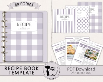 EDITABLE Recipe Book Template, Personalized Cookbook Printable, Family Recipe Organizer, Recipe Page Dividers, Letter A4, pdf, RMP06-07 RBT