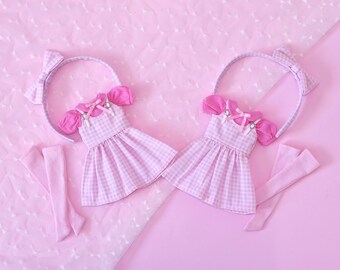 Pink Vichy Barbie suspender dress set for Pullip/ Blythe