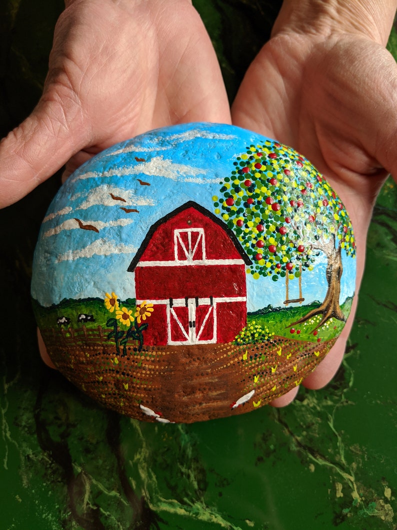 Farm Decor Barn Painted Rock Stone Housewarming Gift Etsy