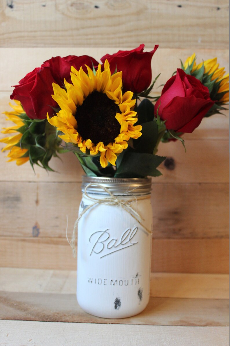 White rustic mason jar vase glass vase valentines gift Etsy