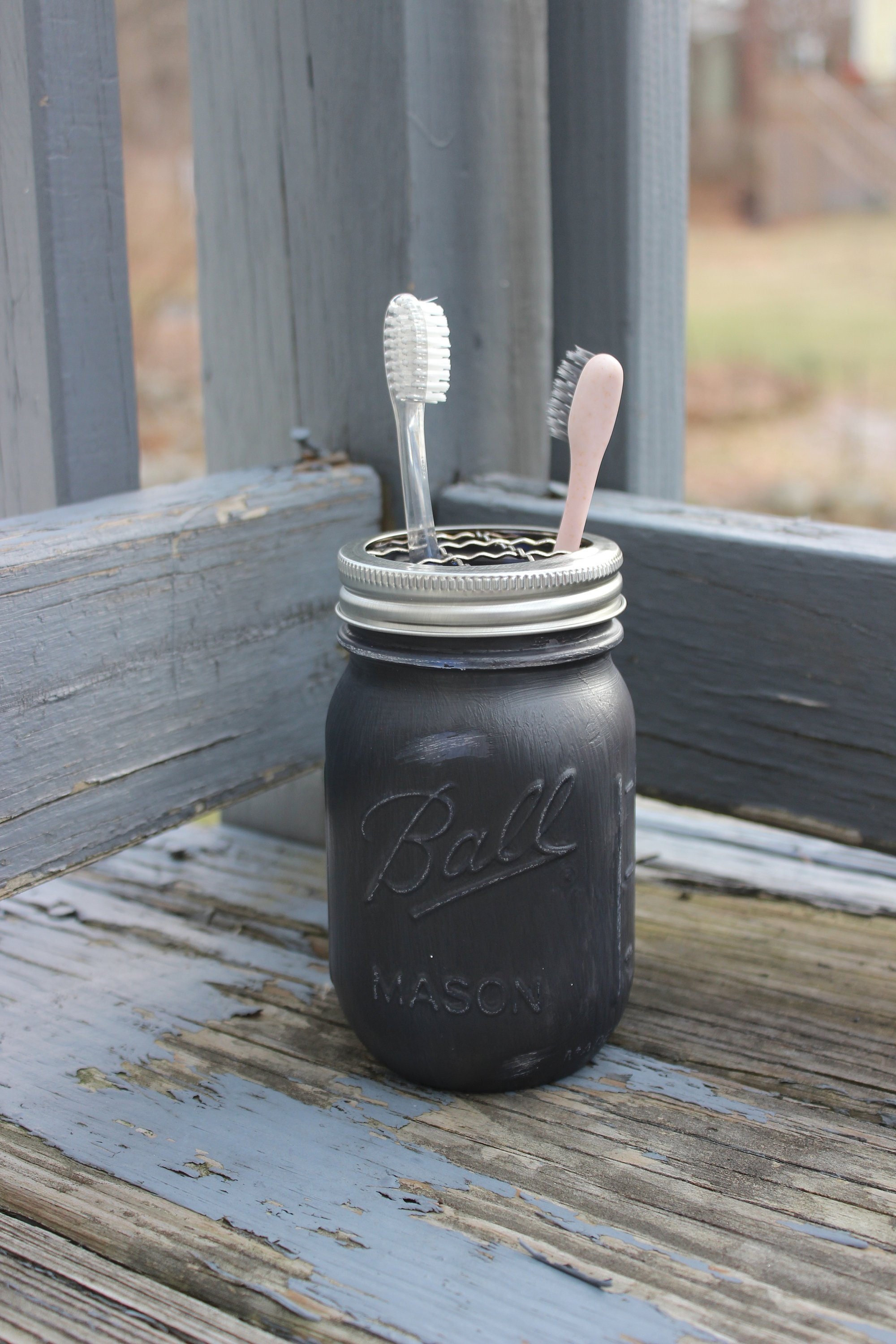 Toothbrush Holder Farmhouse Decor Black Decor Farmhouse Mason Jar Bathroom Set Bathroom Accessories Grey Decor Home Living Bathroom Kromasol Com