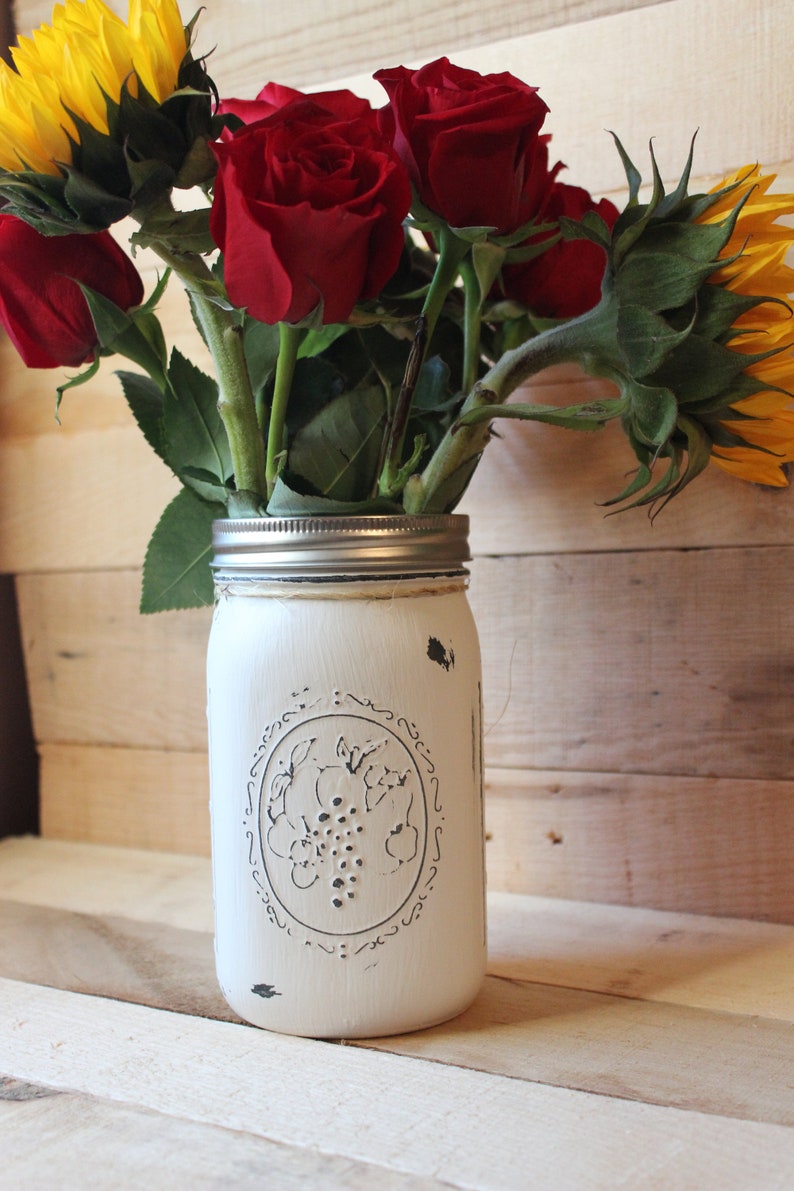 White rustic mason jar vase glass vase valentines gift Etsy