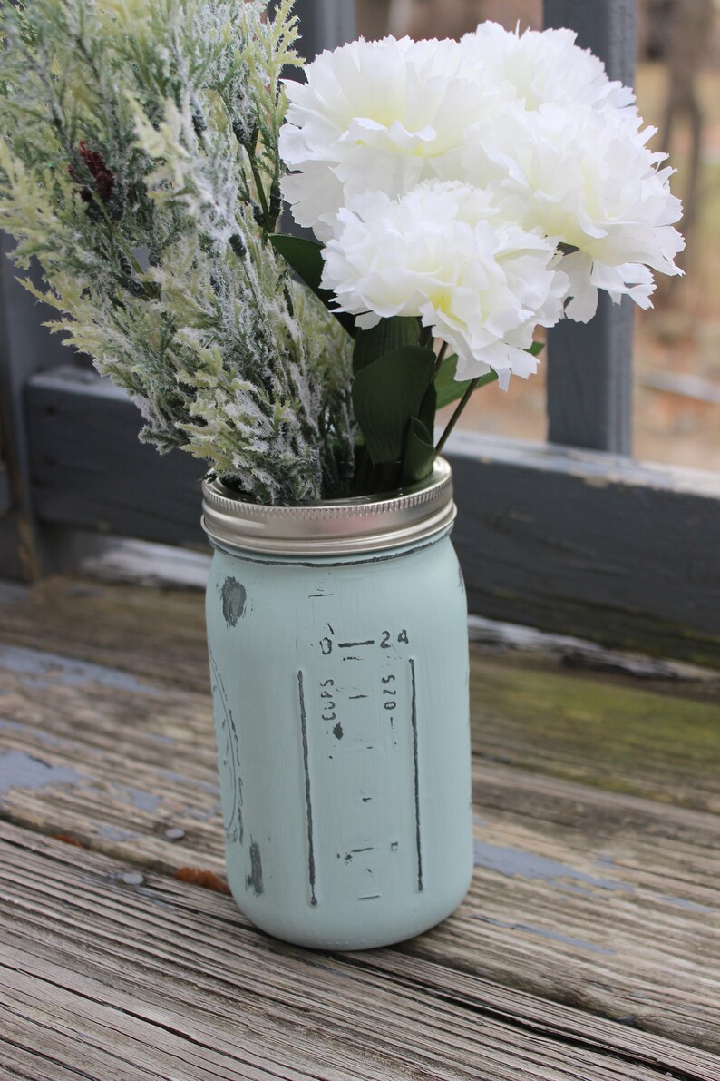 Light blue rustic mason jar vase glass vase mason jar centerpiece farmhouse rustic decor gift for her flower vase