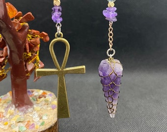 Wire Wrapped Amethyst Faceted Cone Pendulum, One of a Kind/Healing Dowsing Crystal, Christmas, Halloween, Birthday Gift