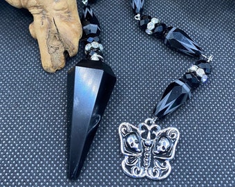 Black Obsidian Pendulum One of a Kind/Healing, Dowsing, Energy Balancing, Clarity, Halloween, Spiritual, Metaphysical