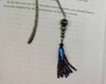 Floral Beaded Tassel Cottagecore Pendant Silver Metal Hook Bookmark