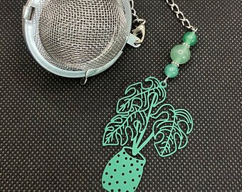 Handmade Green Aventurine Gemstone Monstera Tea Ball Infuser