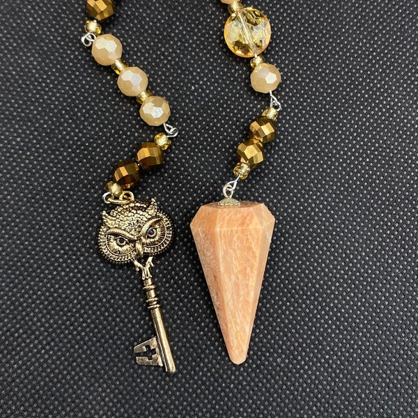 Owl Skeleton Key Moonstone Pendulum One of a Kind/Healing, Dowsing, Energy Balancing, Clarity, Halloween, Spiritual, Metaphysical