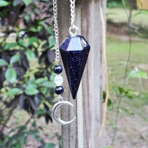 Blue Goldstone Faceted Cone Pendulum Healing Dowsing Crystal Pendulum, Christmas, Halloween, Birthday Gift