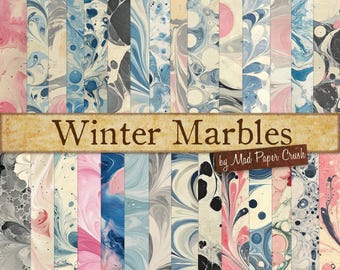 Marbled End Papers Winter Colors Vintage Endpapers Junk Journal Scrapbook Printable Backgrounds