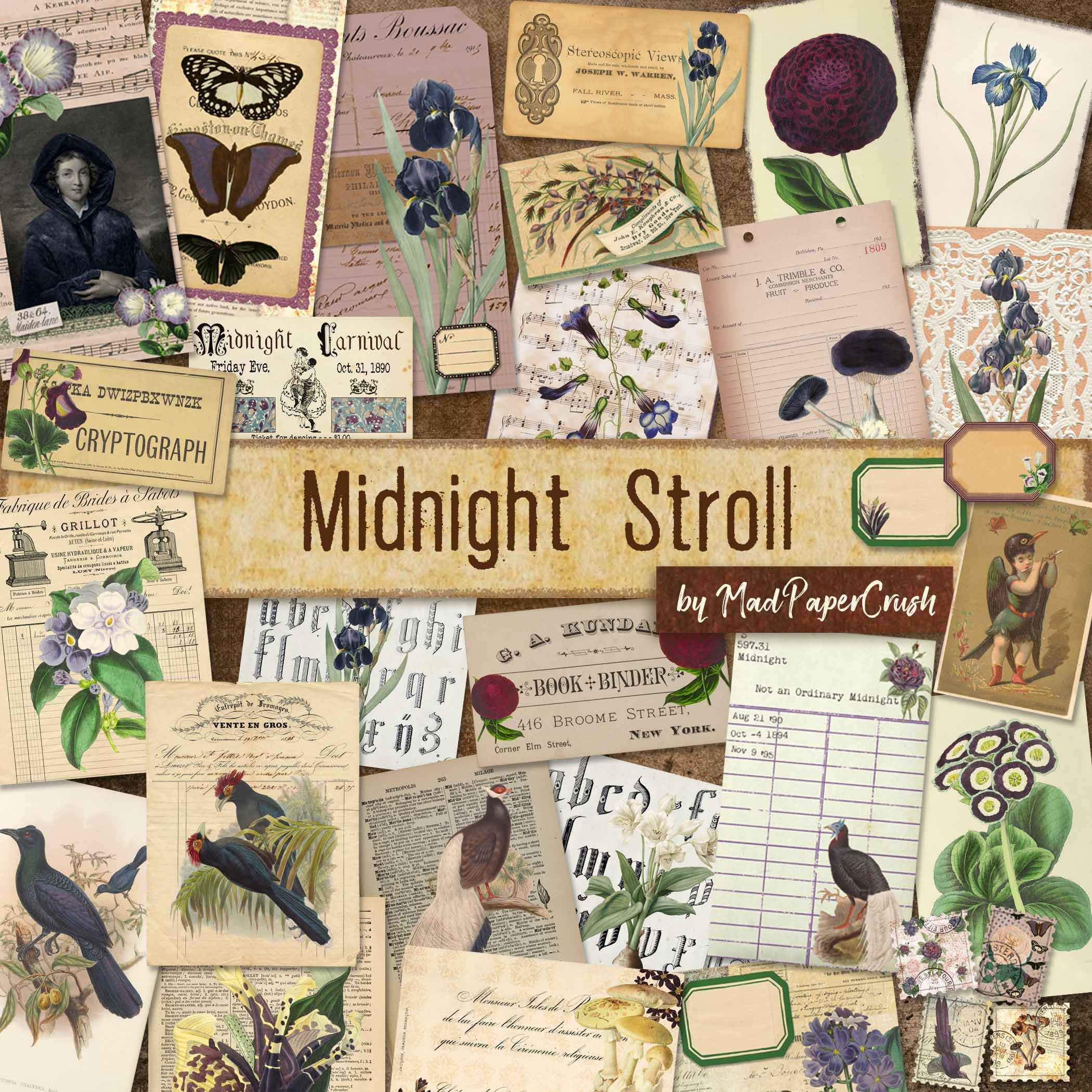 Flora And Fauna Digital Junk Journal Kit Midnight Hues Theme Etsy