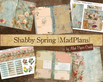 Shabby Chic Spring Printable Planner Kit | Junk Journal Planner | Floral Vintage Ephemera | MadPlans Style Digital Download
