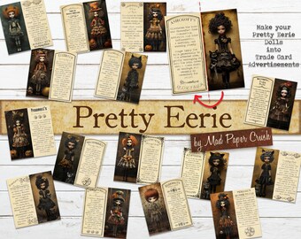 Digital Vintage Trade Card Kit | 16 Spooky Dolls & Victorian Elixirs | Vintage Advertising Cards