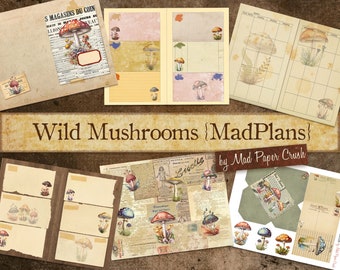 US Letter Printable Mushroom Themed Planner Kit | Vintage Mushroom Planner | Illustrated Mushroom Ephemera Kit | Letter Size