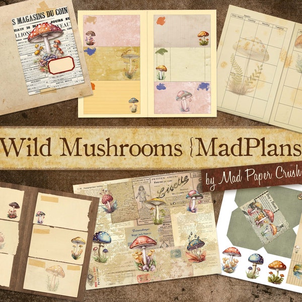US Letter Printable Mushroom Themed Planner Kit | Vintage Mushroom Planner | Illustrated Mushroom Ephemera Kit | Letter Size