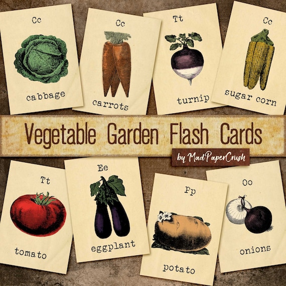 Vintage Vegetable Flash Cards | Garden Scrapbook Ephemera (Digital Download)