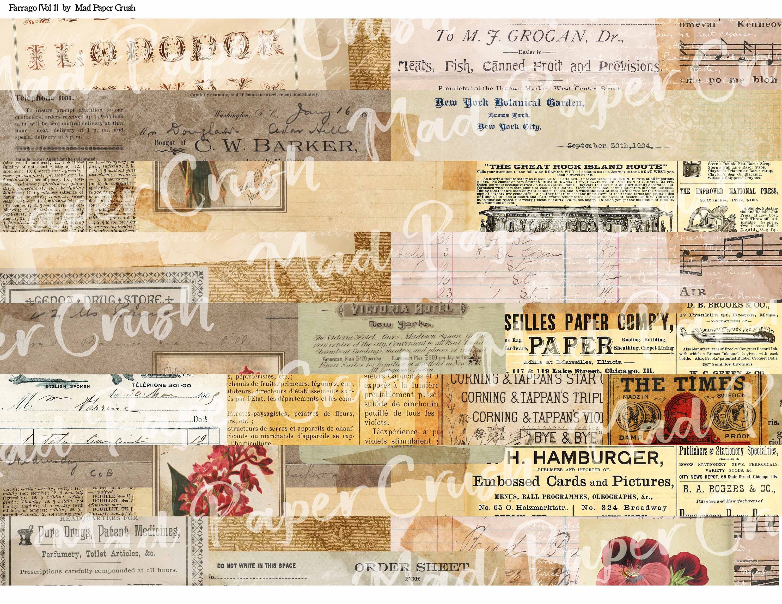 Printable Vintage Style Washi Tape | Digital Collaged Washi Tape - Etsy