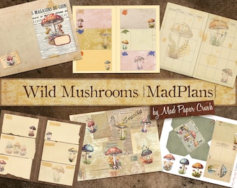 A4 Size Printable Mushroom Themed Planner Kit | Vintage Mushroom Planner | Illustrated Mushroom Ephemera Kit | A4 Size
