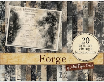 Vintage Industrial Digital Paper Pack, Grungy Forged Background Printable Papers Junk Journal & Scrapbooking Kit