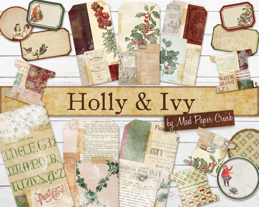 Vintage Christmas Collage Paper | Red & Green Junk Journal Kit | Xmas ...