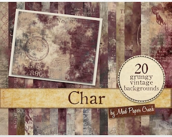 Vintage Industrial Digital Paper Pack, Grungy Charred Background Printable Papers Junk Journal & Scrapbooking Kit
