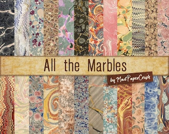 Marbled End Papers | Junk Journal Backgrounds | Vintage Endpapers