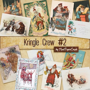 Vintage Kerstman ansichtkaarten, illustraties, kerstkaarten | digitale Kerst ephemera (Kit #2)