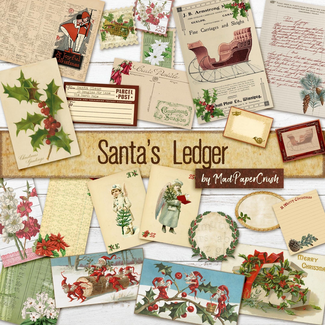 Vintage Christmas Junk Journal Kit | Santa's Ledger Ephemera (digital ...