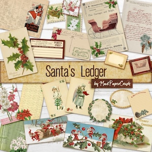 Christmas Junk Journal Printable | Vintage Christmas theme Junk Journal Kit | Santa's Ledger