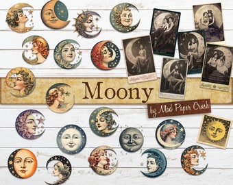 Celestial Moon Graphics Kit | Vintage Cabinet Cards (Digital Download)