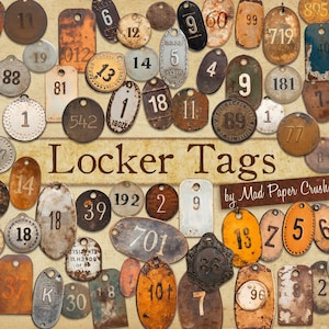 Alte Metall Nummern Tags | Rusty Locker Anhänger | Druckbare Mixed Media Metall Zahlenetiketten