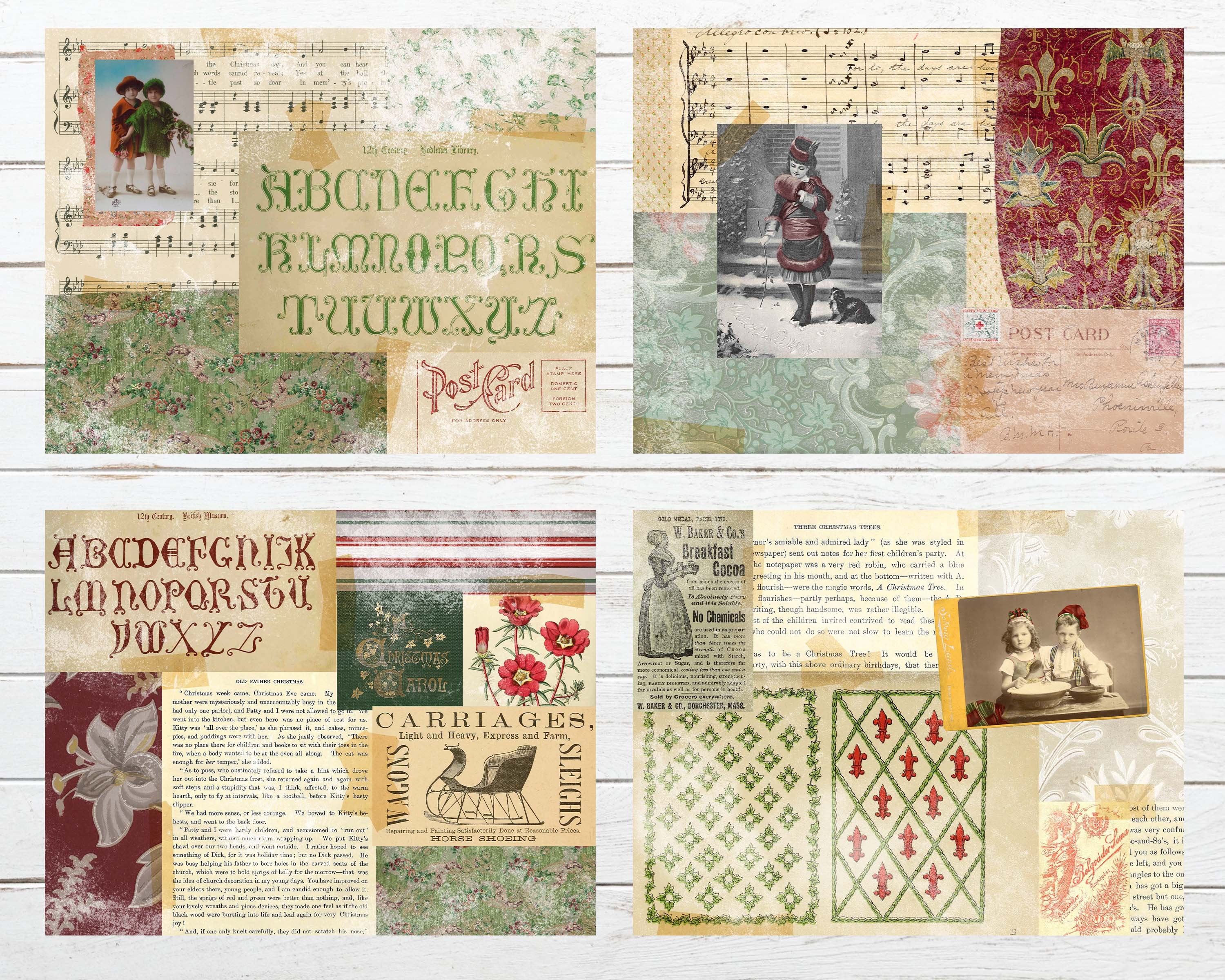 Vintage Christmas Collage Paper | Red & Green Junk Journal Kit | Xmas ...