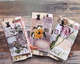Vintage Style Ephemera Folio for Junk Journals | Bird, Sunflower, Tulip Covers | Handmade Journals