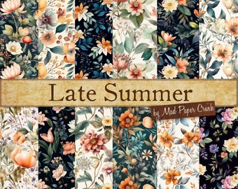 Vintage Style Floral Watercolor Patterns | 12x12 | Late Summer Inspired (12 Pack)
