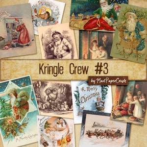 Vintage Kerstman ansichtkaarten, illustraties, kerstkaarten | digitale Kerst ephemera (Kit #3)