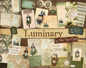 Digital Cozy Winter Journal Kit - Luminary | Lantern & Candle Themed Pages for Tall Thin Journals | Hunter Green Junk Journal Kit