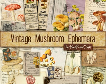 Vintage Mushroom Digital Ephemera | Printable Mushroom Junk Journal Kit