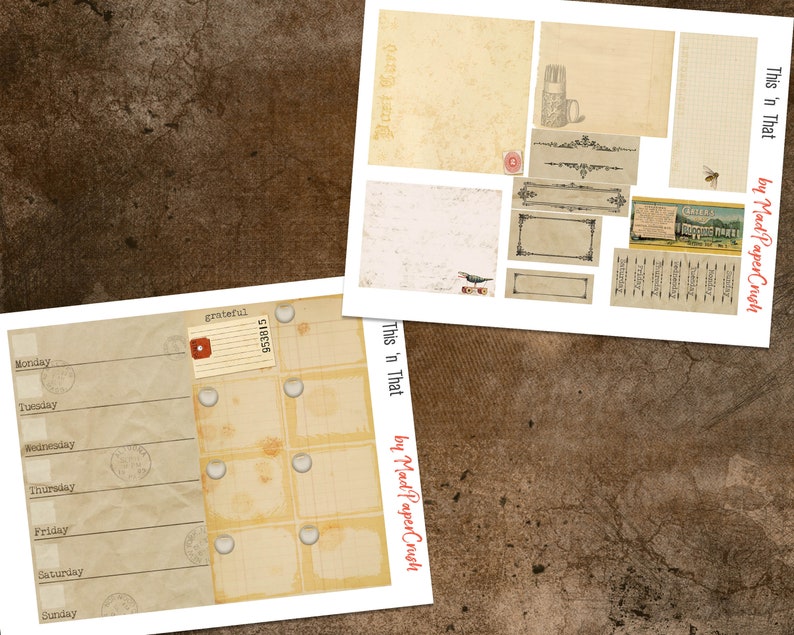 Printable Planner Digital Planner Vintage Theme Planner Cards Etsy