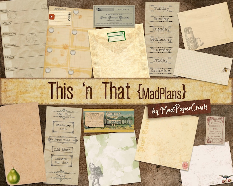 Printable Planner Digital Planner Vintage Theme Planner Cards Etsy