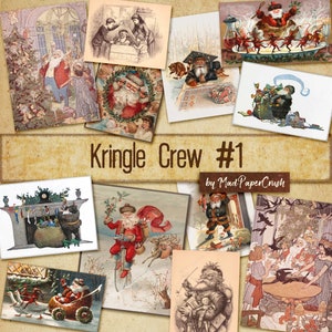 Vintage Kerstman ansichtkaarten, illustraties, kerstkaarten | digitale Kerst ephemera (Kit #1)
