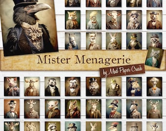 Gentleman Animals in Victorian Clothing | Anthropomorphized Portraits of Zoo Creatures | Digital Download