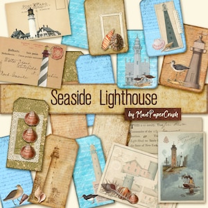 Seaside Lighthouse - Digital Lighthouse Journal Kit, Digital Download, Junk Journal Kit