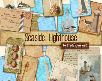 Seaside Lighthouse - Digital Lighthouse Journal Kit, Digital Download, Junk Journal Kit