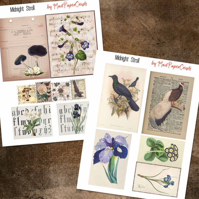 Flora and Fauna Digital Junk Journal Kit Midnight Hues Theme Kit