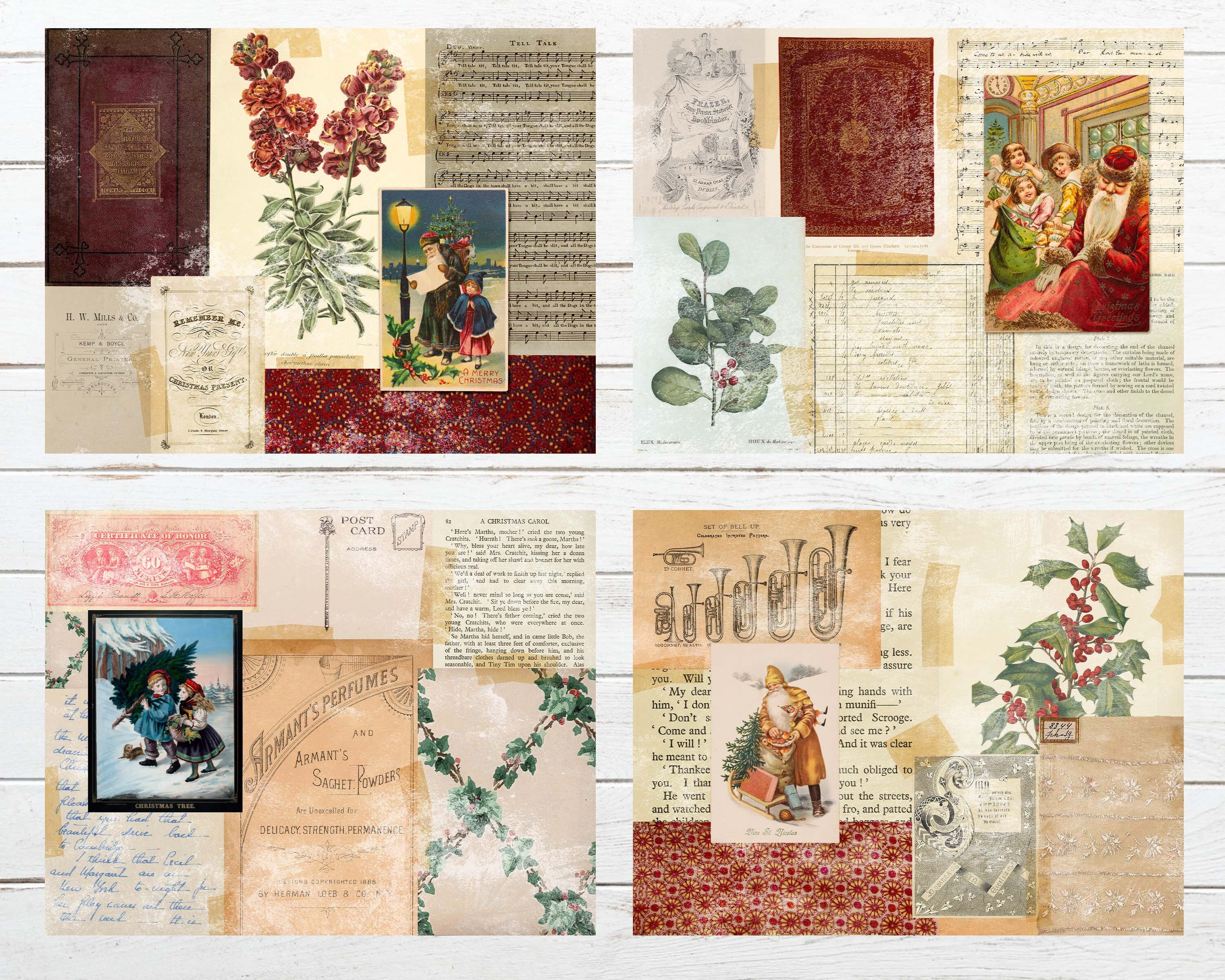 Vintage Christmas Collage Paper | Red & Green Junk Journal Kit | Xmas ...